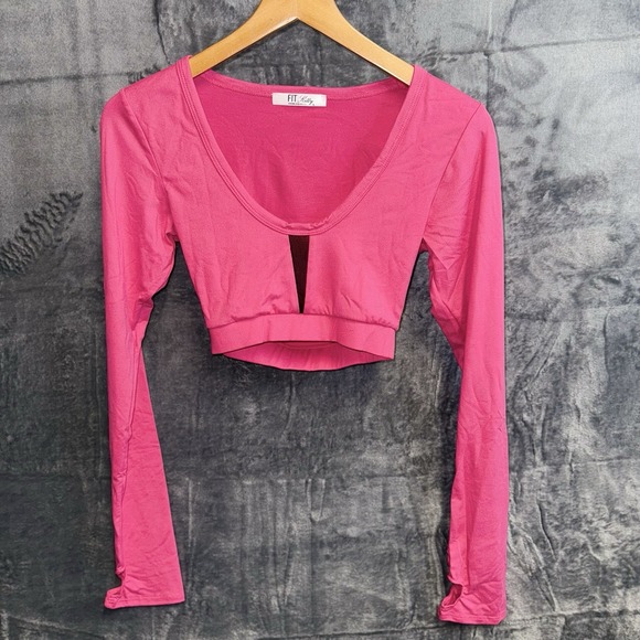 Tops - Fit Kitty Women's Size S Pink Long Sleeve Crop Top New No Tags 028